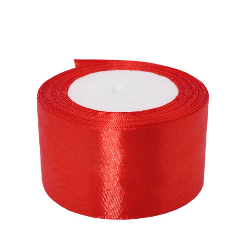 Model Worker 2" Wide Solid Single Face Satin Ribbon 25 Yards for Wedding Details, Sewing Projects, Gift Wrapping, Invitation Embellishments and Crafting Projects (Red) - Image 1